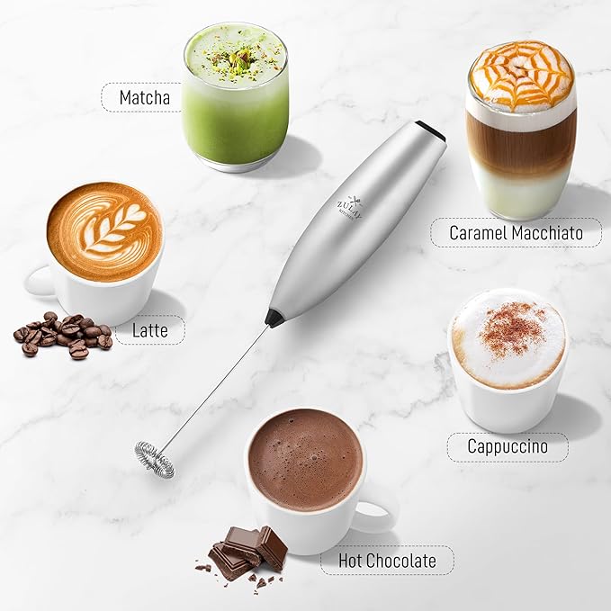 Zulay Kitchen Handheld Milk Frother with Duracell AA Batteries ??Ultra Fast Electric Mixer & Foam Maker, Easy-Clean Drink Mixer for Coffee & More