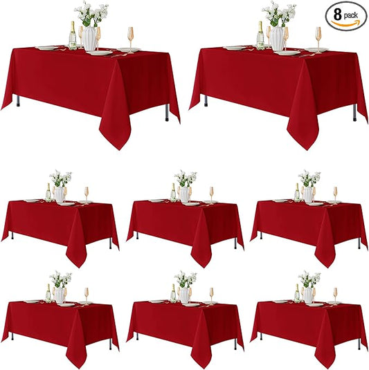 Fitable 8 Pack Table Cloth Rectangle Table: Stain and Wrinkle Resistant Tablecloth Rectangular, Washable Polyester Tablecloths for Wedding Christmas Party Dining Banquet Event(Red, 70x120 Inch)