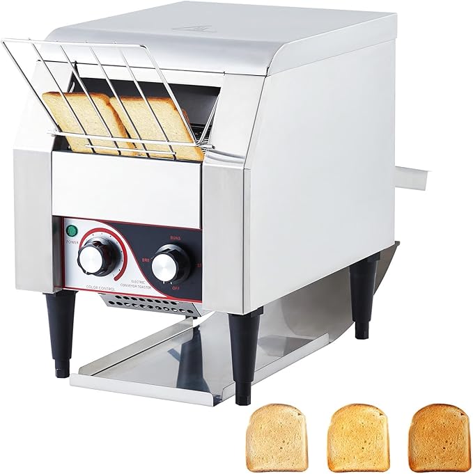 Commercial Conveyor Toaster, 300 Slices/Hour Stainless Steel Toaster Oven with Dual Heating & 7-Speed Belt for Bagels/Buns/Bread in Cafes/Buffets