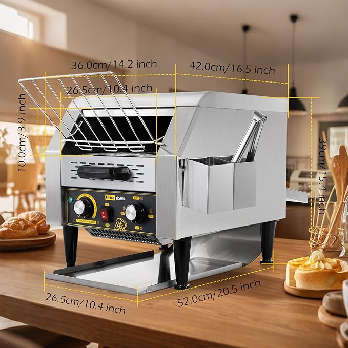 Dyna-Living Commercial Toaster 300 Slices/Hour Conveyor Toaster Commercial 1900W Heavy-duty Stainless Steel Rotating Toasters Oven Restaurant Conveyor Belt Toasters for Bun, Bagel, Bread
