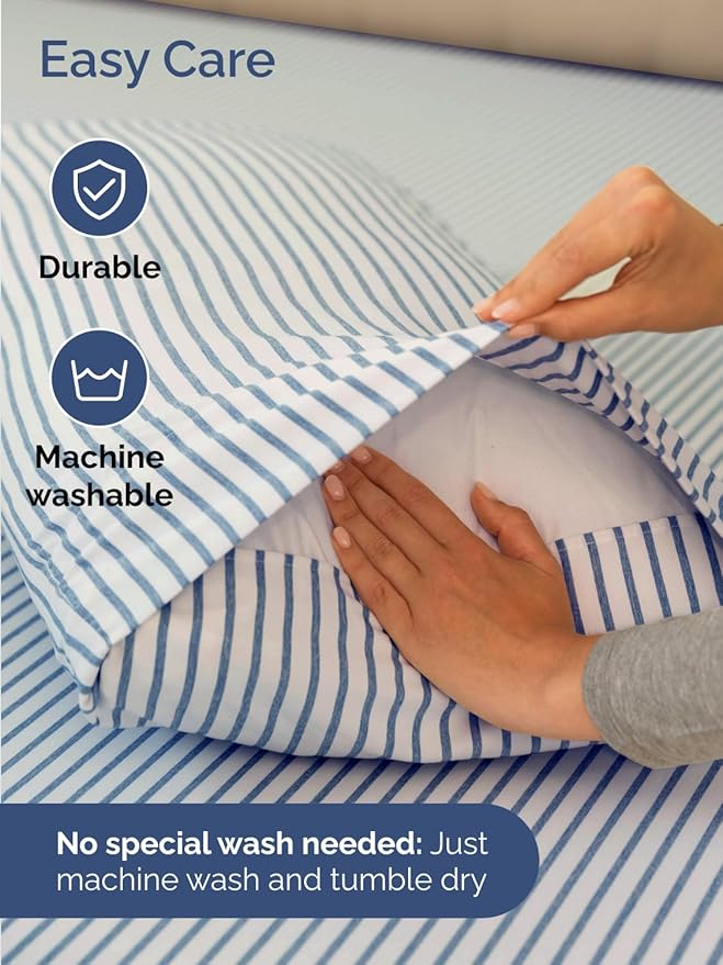 Extra Deep Pocket Twin Sheets - 3 Piece Breathable & Cooling Bed Sheets - Hotel Luxury Bed Sheet Set - Soft, Wrinkle Free & Comfy - Easily Fits Extra Deep Mattresses - Deep Pocket Blue Striped Sheets