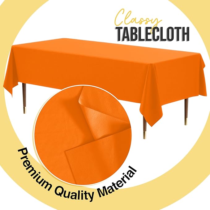 Exquisite 66% Thicker Premium Plastic Table Cloth Rectangle Table Cover 0.5 Mil 24 Pack Orange Table Cloth 54 Inch x 108 Inch Disposable Tablecloth Won't Tear Easily Like Cheap Thin Brands
