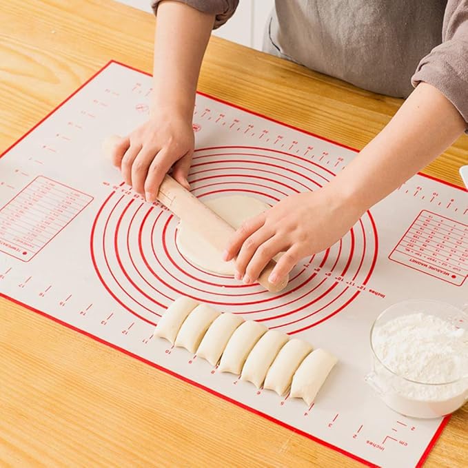 Silicone Pastry Mat Extra Thick Large Non Stick Baking Supplies Kitchen Counter Cooking Rolling Dough Sheet Pie Crust Sourdough Bread Oven Liner with Measurement (20''(W) * 28''(L))