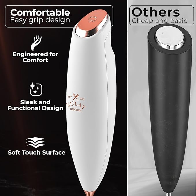 Zulay Kitchen Patented Tornado Triple Whisk Milk Frother with 4 Duracell Batteries ??Handheld Foam Maker for Coffee, Lattes, Matcha & Hot Chocolate ??Rich, Creamy Froth in Seconds