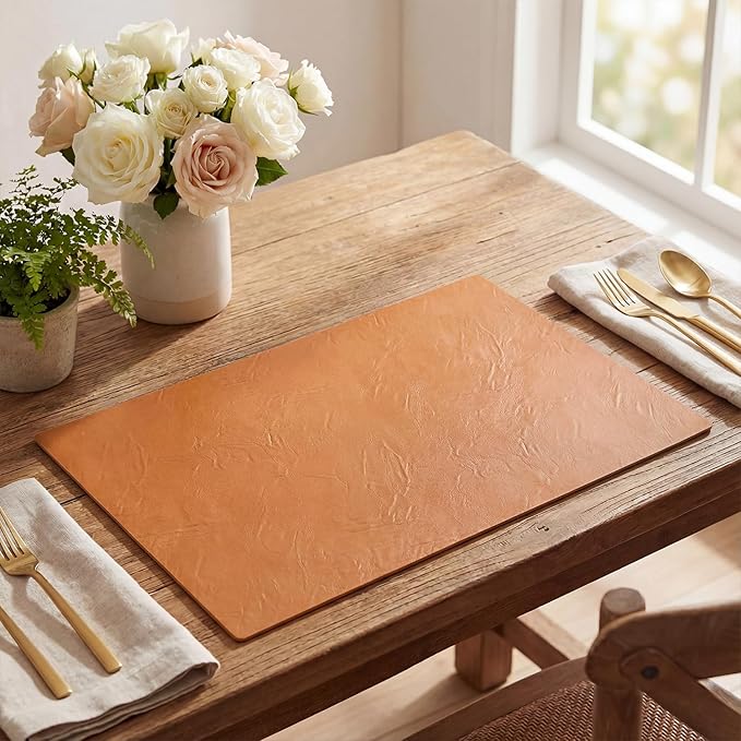 Artoid Mode Rust Faux Leather Placemats Set of 4, 12x18 Inch Waterproof Wipeable Heat Resistant Place Mats, Reversible Table Mats for Fall Kitchen Dining Decor