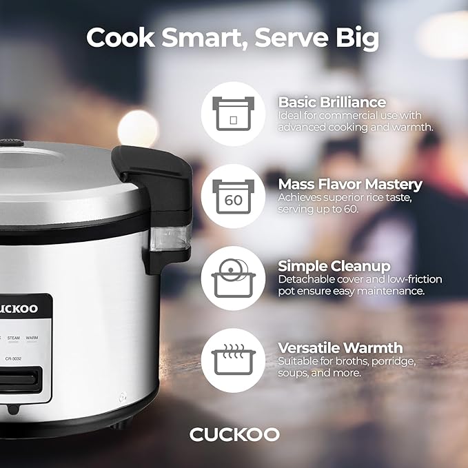 CUCKOO Commercial Rice Cooker & Warmer, Extra Large Rice Cooker 30-Cup Uncooked / 60-Cup Cooked, Professional Industrial Grain Cooker with Large Capacity, Easy One-Touch Operation, Silver (CR-3032)