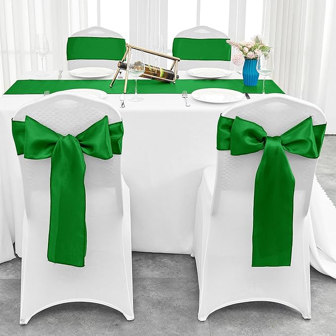 4-Pack Emerald Green Satin Table Runner 12 x 108 Inch Long Bright and Smooth Silk Fabric Table Runner for Wedding Banquet Birthday Party Decoration
