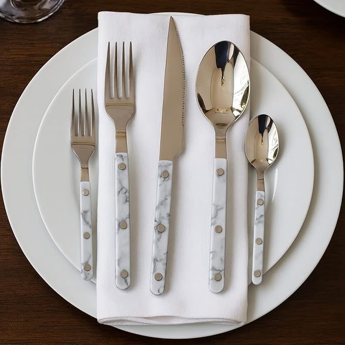 Khen 20-Piece Cutlery Set ??Includes Dinner Knives, Forks, Spoons, Salad Forks & Teaspoons ??Dishwasher Safe Cutlery Set for Home, Kitchen, Parties & Special Occasions ??Carrera Pattern Handles