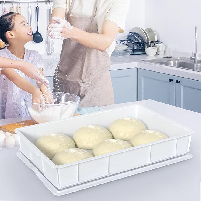4 Packs Plastic Stackable Pizza Dough Proofing Box, Pizza Dough Tray with Lid, White