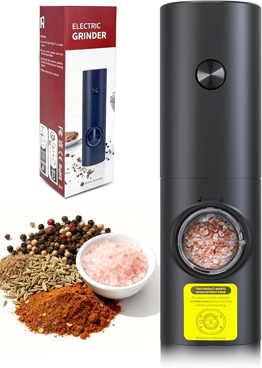 Automatic Salt and Pepper Shakers, Electric Grinder Set with 5 Adjustable Coarseness & LED, Spice Mill One-Hand Operation, Battery Powered, Ideal Gourmet Kitchen Gifts 1 Pack