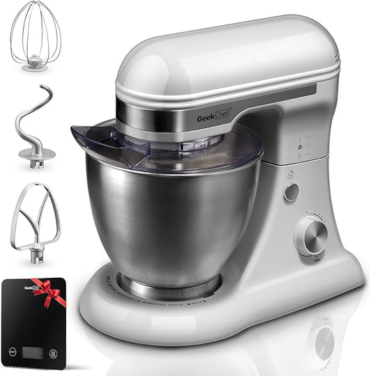 Geek Chef 3-IN-1 Stand Mixer, 4.8QT, 12 Speeds Tilt-head Food Mixer with Dough Hook, Whisk, Beater and Digital Scale with App, Gray
