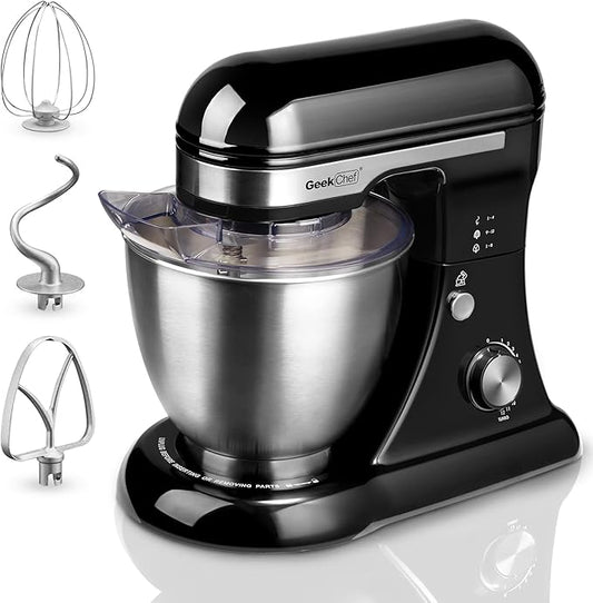 Geek Chef Electric Stand Mixer, 4.8QT 12 Speeds Tilt-head Food Mixer with Dough Hook, Whisk, Beater, Bowl, Rotary Knob for Home Kitchen Use, Black