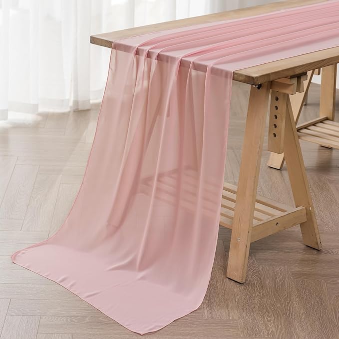 flohar 6Pack 9ft Chiffon Table Runner 14x108 Inch Sheer Romantic Table Runner for Wedding Birthday Party Bridal Shower Outdoor Decoration-Light Pink