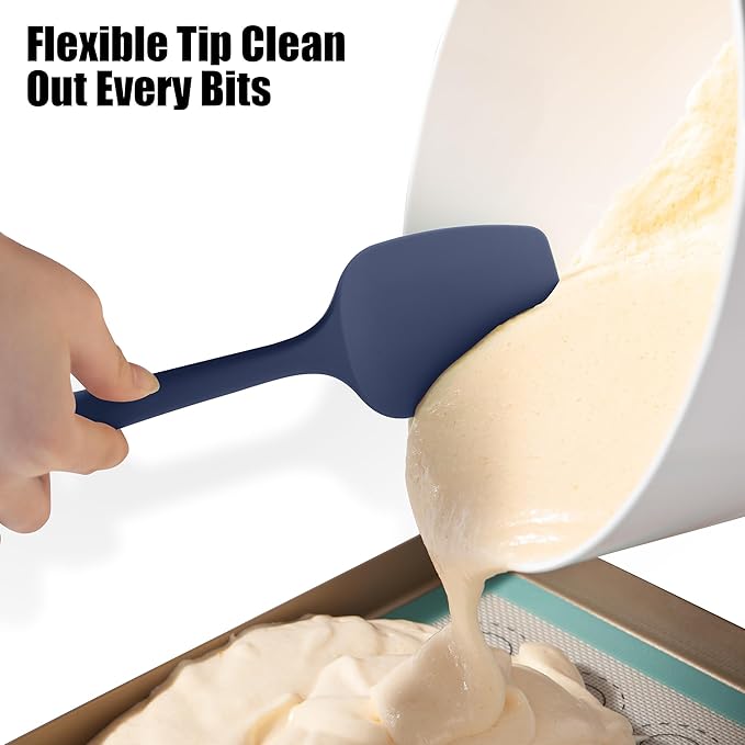 Heat Resistant Silicone Spoon Spatula, Doosu 600째F High Temp Flexible Cooking Spoons Kitchen Rubber Spoonula Scratch-Proof for Mixing Stirring Scraping Serving Non-Stick Cookware (11.4in, Navy Blue)