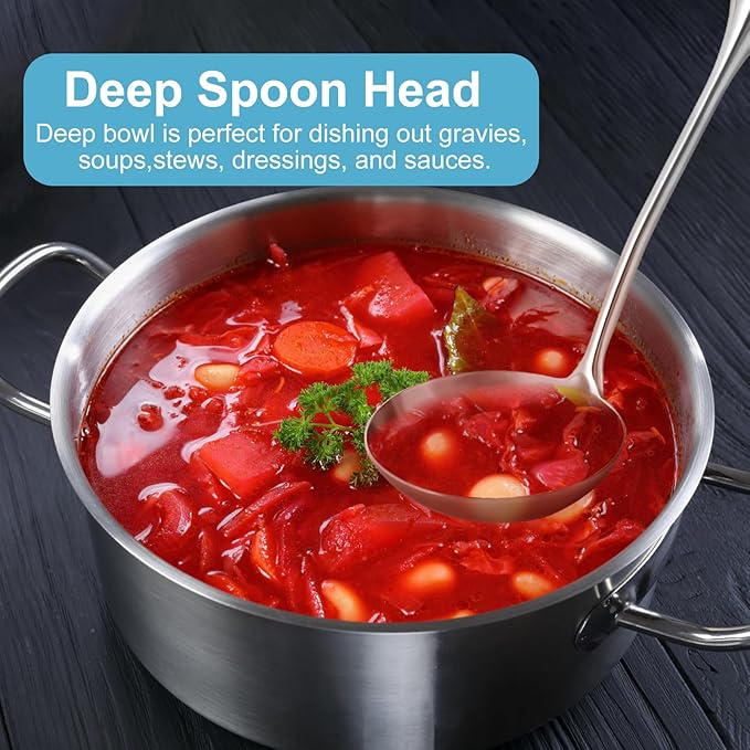 Soup Ladle - 18/10 Stainless Steel Ladle Spoon竊?3.8" Large Durable Metal Ladel for Serving or Cooking, Stirring, Wok & Soup, Professional Heavy Duty kitchen Utensils, Christmas gifts