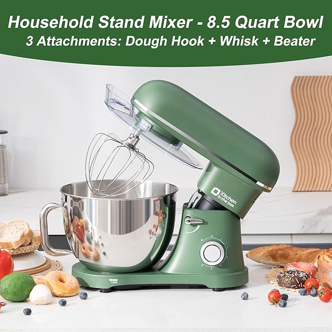 Kitchen in the box Stand Mixer - 8.5 Quart Electric Kitchen Standing Mixer 900 Watt for Heavy Bread Dough,Baking,Cake,Cream & Batters,Tilt Head Design (Green)