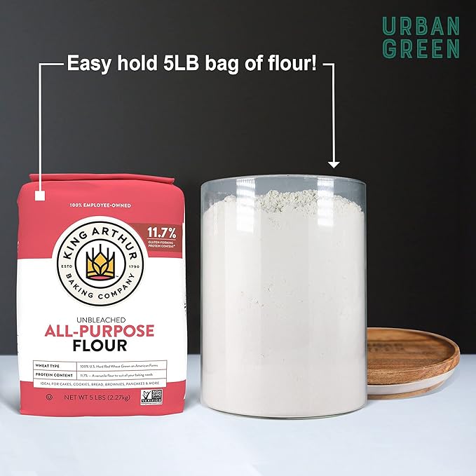 Urban Green Glass Jars with Airtight Lids, Airtight Glass Canisters set, Large Food Storage Containers with Wood Lids, 2 Pack of 100oz竊?Dry Food Pantry Jars, Flour Containers