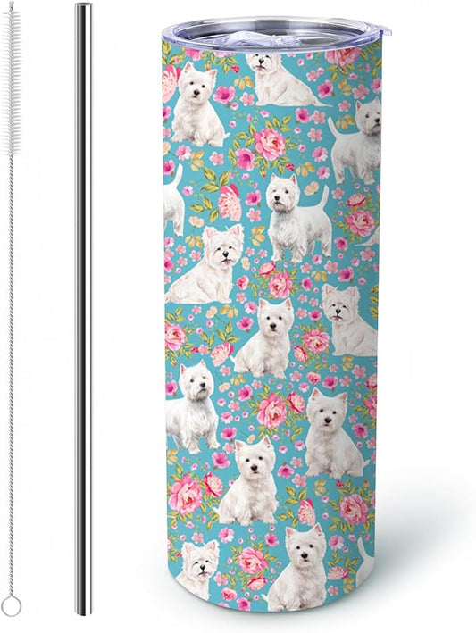 Yogusut Westie Gifts for Women, 20oz Stainless Steel Insulated Tumbler Travel Mug Cup with Lid Straw Brush, Gifts for Dog Mom Dog Lover