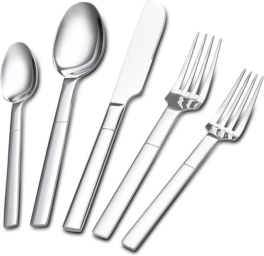 Heavy Duty Silverware Set for 8, 40 Piece Stainless Steel Flatware Utensils Cutlery Set Including Knife Fork and Spoon, Mirror Polished, Gift Package for Wedding Housewarming, Dishwasher Safe