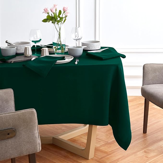 Solino Home Green Linen Tablecloth 70 x 70 Inch - 100% Pure Linen Square Table Cloth - Sonoma, Machine Washable Tablecloth for Winter