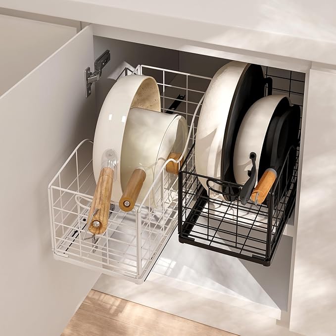 Pull out Narrow Cabinet Organizer,Carbon Steel Pull Out Drawer,Fixed Heavy Duty Kitchen Cabinet Slide Out Shelves for Storing and Organizing Bathrooms, Kitchens, Bedroom (White, Deep 16.7")