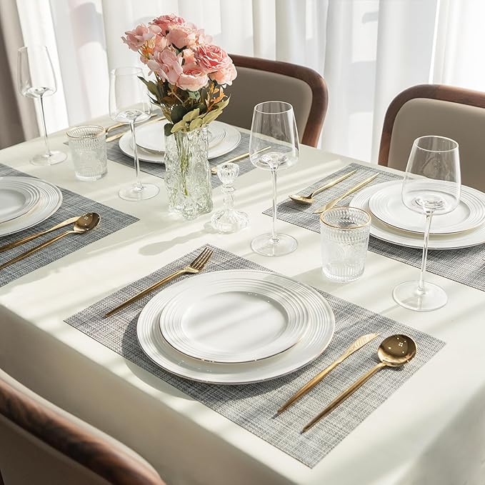 SUMYMERY Placemats Set of 8 Vinyl/Plastic Woven Place Mats for Kitchen Table Indoor/Outdoor Washable Placemat Wipeable Dining Table Mats (Grey,8)