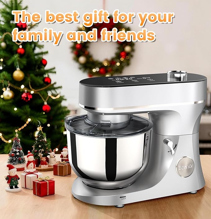 Stand Mixer 6QT Kitchen Mixer with LED Smart Touchscreen, 11-Speed Tilt-Head Mixer with Timer, 4 Preset Menus, Stainless Steel Bowl, Dough Hook, Whisk, Beater,Sliver