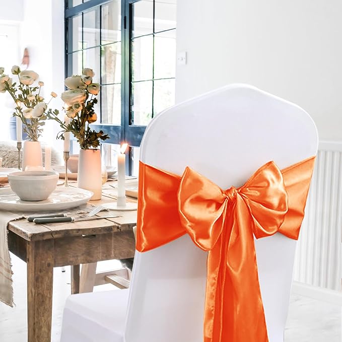 JEVIX 10 Pack Satin Table Runner 12 X 108 Inch Silk Table Runner for Party,Wedding, Birthday, Banquets,Decoration(Orange)