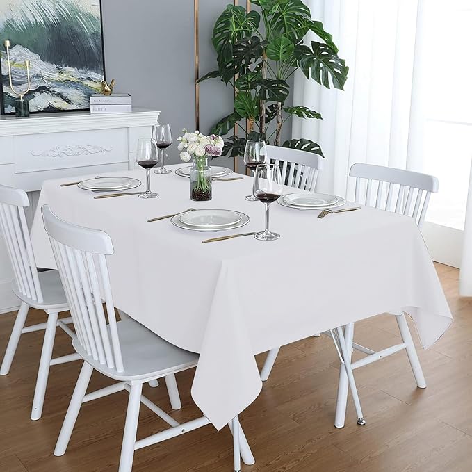 Easy-Going 6 Pack White Tablecloths 60x102 Inch for 6 Ft Rectangle Table, Washable Polyester Waterproof Stain Resistant Table Cloth, Decorative Table Cover for Kitchen, Dining Tables, Events