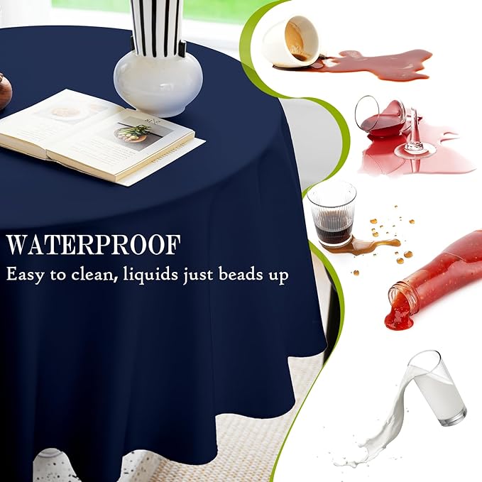 BYDOLL Table Cloth 70 Inch Round Tablecloth Fits Max60 Inch Diameter Table Top,Navy Blue Polyester Washable Wrinkle-Free Spillproof Tablecloth for Party Patio Cover