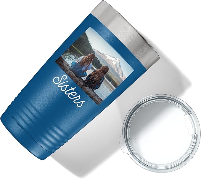 Personalized 20oz (17 Colors) Photo Picture Printed Insulated Stainless Steel Powder Coated Tumbler with Lid ??Customized Mother's Day Gift Gift for Him, Custom Coach Gifts Team Mom Dad (Royal Blue)