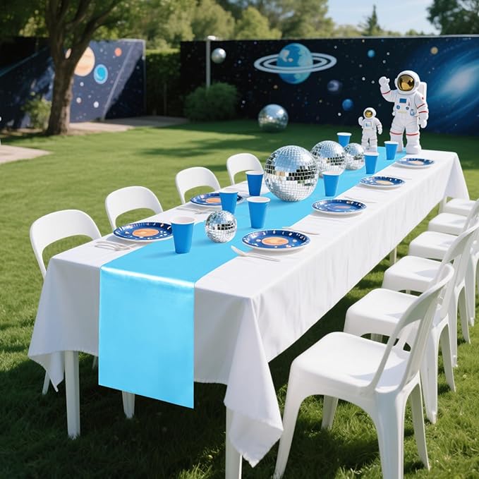 Yblut 10 Pack Satin Table Runner 12 x 108 Inch Long Blue Silk Table Runner for Wedding Party Banquet Birthday Decoration
