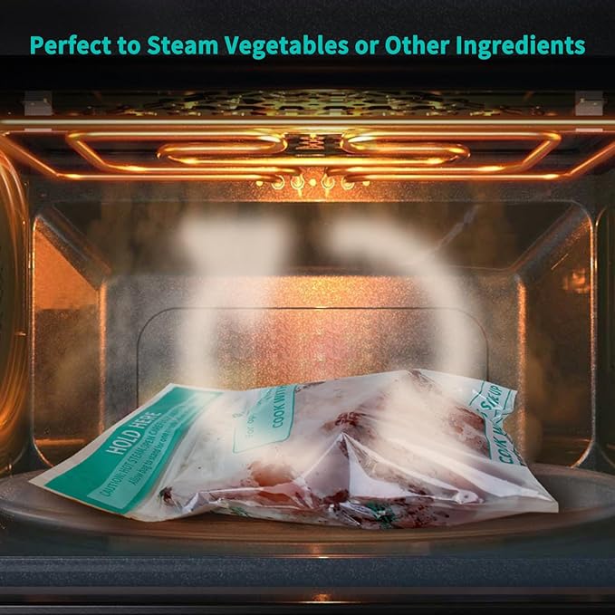 Microwave Steamer Bags 15 Pack Zip Steam Vegetable Cooking Bag for Potatoes Meat, 7.1 X 7.9 Inches