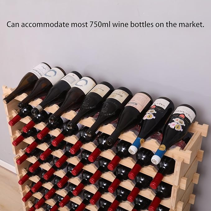 Wine Rack Bamboo Wood Stackable Storage Freestanding Wooden Wine Rack Wine Cooler 72 Bottle and 90 Bottle (90 Bottle)