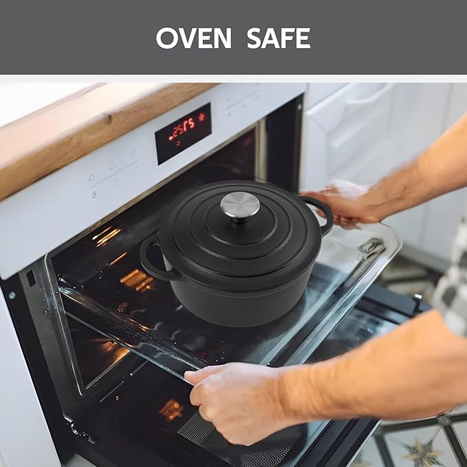 4.5 Quart Dutch Oven Enameled Cast Iron with Lid - Big Dual Handles - Oven Safe up to 500째F - Classic Round Pot for Versatile Cooking Matte Black(No Enameled