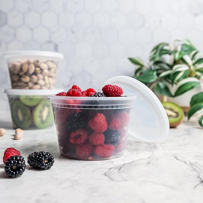 Deli Containers with Lids 16 oz Pint (240 Pack) Bulk Case ??Plastic Food Storage Container for Freezer 16oz Disposable containers Airtight Covers Great For Soup 16 Ounce [240 Sets Case/Pack]