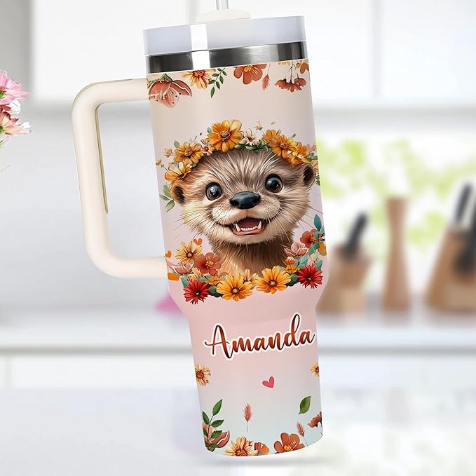 AGGLOMEKC Personalized Cute Otter Cup - Mother's Day Birthday Gift For Animal Lovers - Just A Girl Who Loves Otter Tumbler 40oz With Custom Name - Pet Lover Gifts For Women, Her