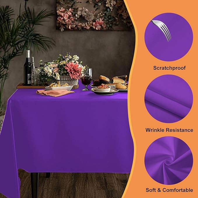 TWINPRET Rectangle Tablecloth 60 x 84 Inch, Purple Waterproof Washable Polyester Table Cloth - Stain & Oil Resistant Rectangular Table Cover for Banquet & Party (Fits 4 Foot Tables) [2 Pack]