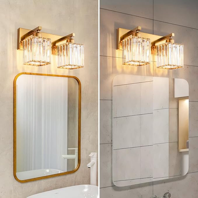 Modern Bathroom Vanity Light 2-Lights Gold Crystal Bathroom Wall Light Vanity Light Fixturesï¼?2.59-inch Modern Minimalist Design