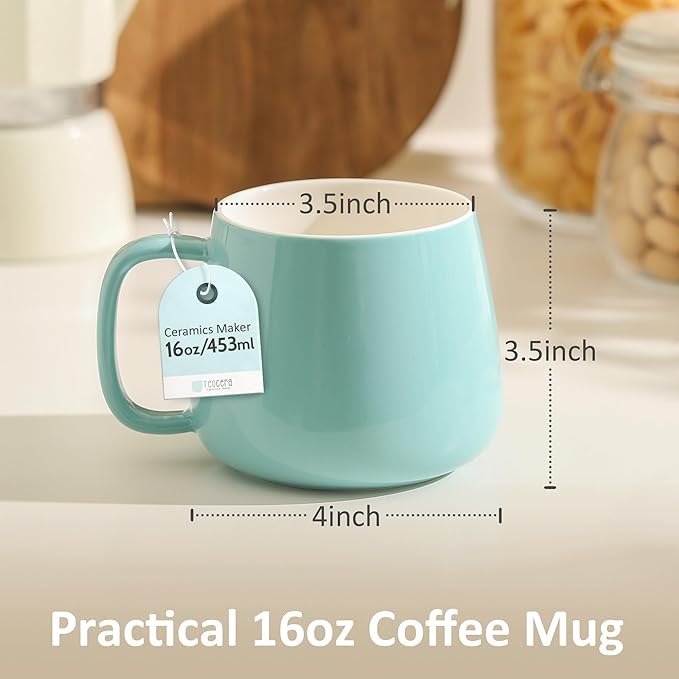 Teocera 16oz Ceramic Coffee Mugs Set of 4 ??Stackable Latte Cups, Microwave, Dishwasher & Oven Safe ??Ideal for Coffee, Cappuccino, Hot Chocolate, Housewarming Gifts, Turquoise
