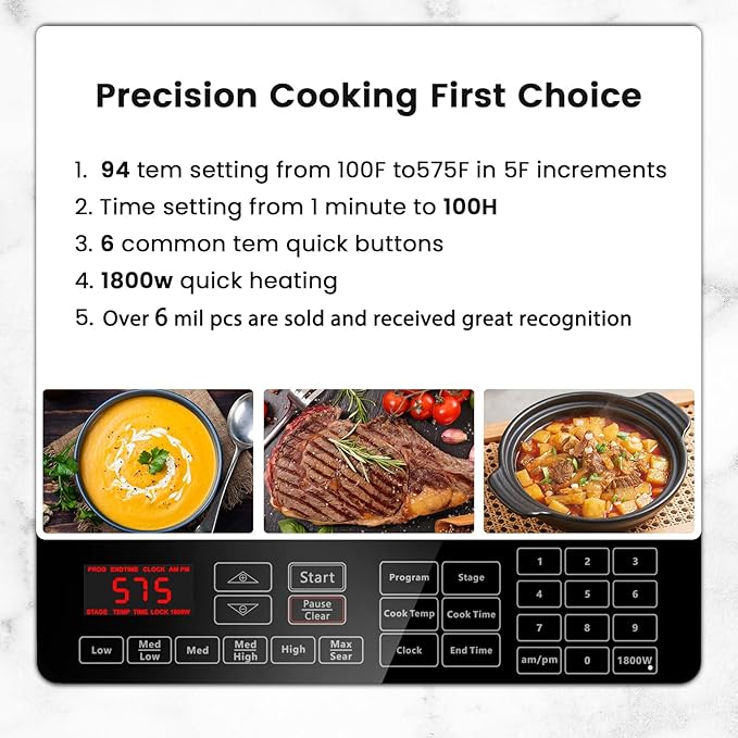 Nuwave PIC Double, Portable, Powerful 1800W with 2 Large 8??Heating Coils, Independent Controls, 94 Temp Settings from 100째F to 575째F in 5째F Increments, 11.5??Shatter-Proof Ceramic Glass Surface