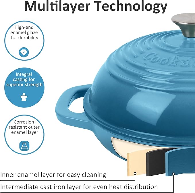 Premium Enameled Cast Iron Dutch Oven for Bread Baking | Non-Stick 5QT Oval Bread Oven with Lid | Perfect for Sourdough, Loaf, and Artisan Baking (Round Blue, 5 QT)