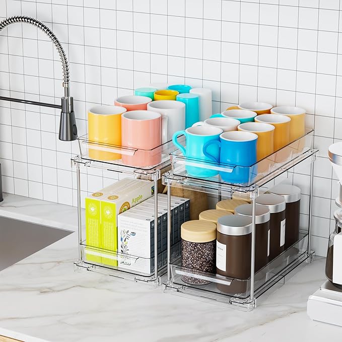 Yieach 2 Pack 2 Tier Pull Out Drawers for Medicine Cabinet Organizer,Bathroom Under Cabinet Storage,12.1??Deep Pantry and Medicine Shelf Organizer for Toiletry Product,Vitamin Bottle and Supplement