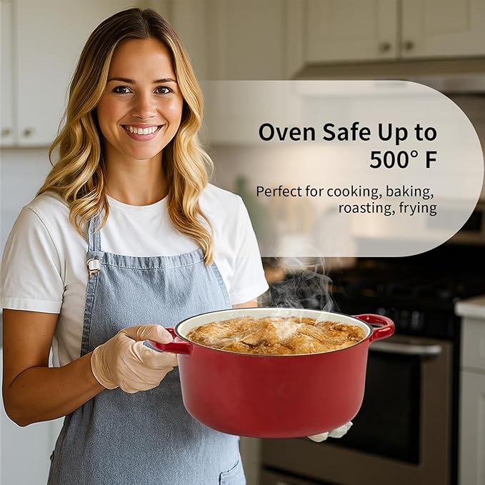 Enameled Cast Iron Dutch Oven Pot with Lid, 5.7 Quart Dutch Oven for Bread Baking, Oven Safe up to 500째 F, Suitable for Bread Baking, Braising, Roasting, Stews, Red