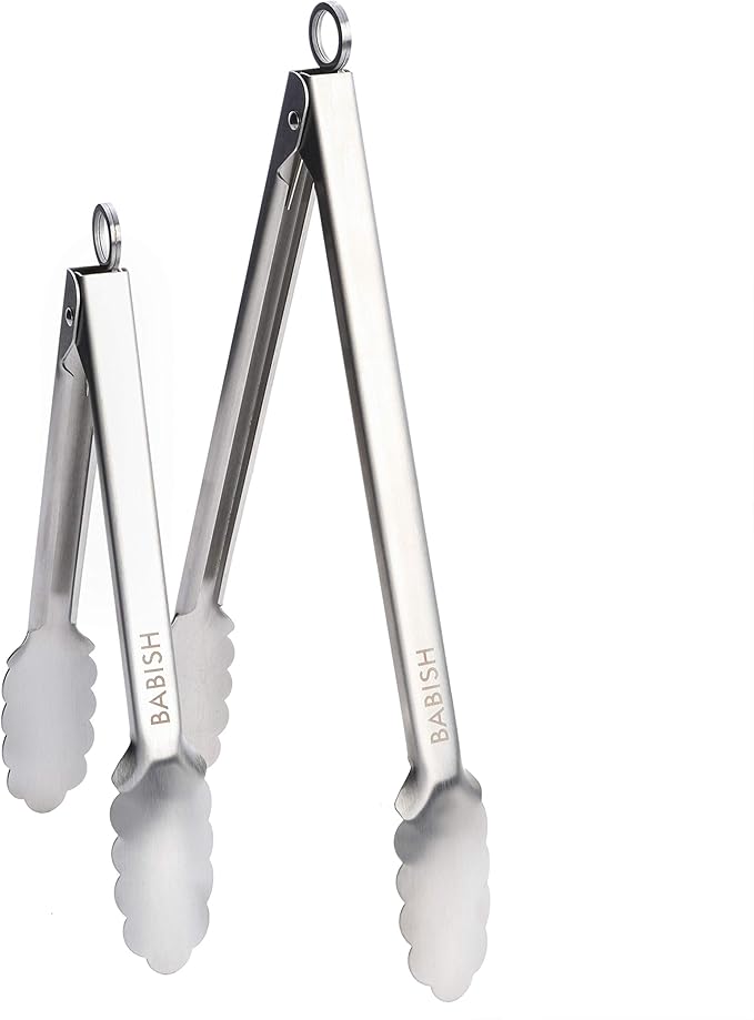 Babish 2-Piece Locking Kitchen Tongs Set ??12??& 9??Stainless Steel Cooking Tongs with Non-Slip Grip ??Heavy-Duty BBQ, Grilling & Serving Tools