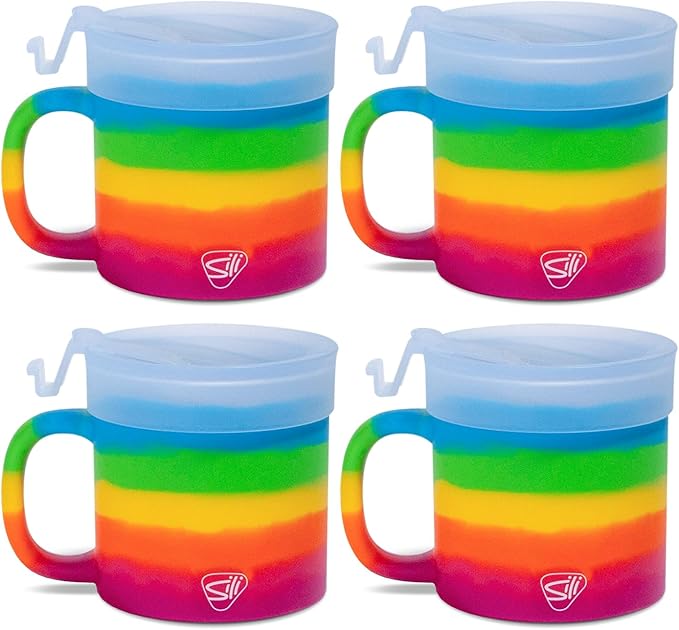 Silipint 16oz Silicone Coffee Mug Tumbler Flip Lid Unbreakable Dishwasher Safe Microwave Oven & Freezer Compatible ??Non-Toxic Reusable Cup for Hot Coffee Tea or Drinks Pack of 4 Prism