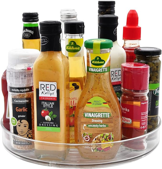 Amolliar 11" Clear Lazy Susan Organizer - 360째 Rotating Turntable Organizer for Kitchen, Fridge, Pantry, Countertop, Under Sink & Bathroom, Spice Condiment Organizer Space-Saving Storage Tray 1 Pack