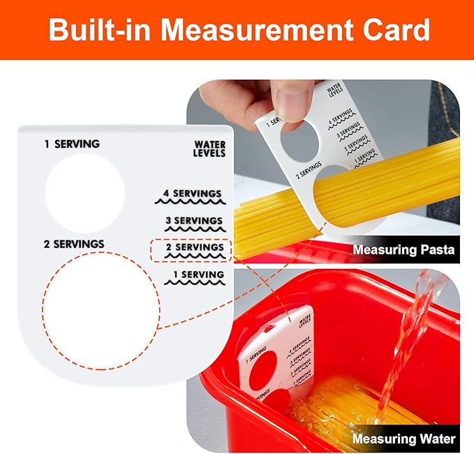 Microwave Pasta Pot with Strainer Lid & Measuring Cup Clip Quickly Cook 1-4 Servings-No Mess, Sticking or Waiting For Boil, Pasta Cooker in Microwave for Dorm Kitchen Office College Essential