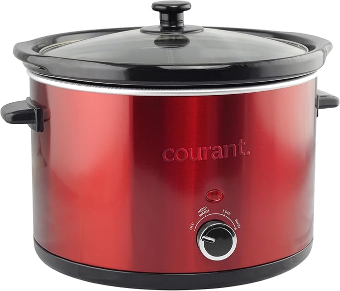 Courant 5.5 Quart Slow Cooker with Removable Ceramic Insert, & Glass Lid With Three Temperature Settings ??Red