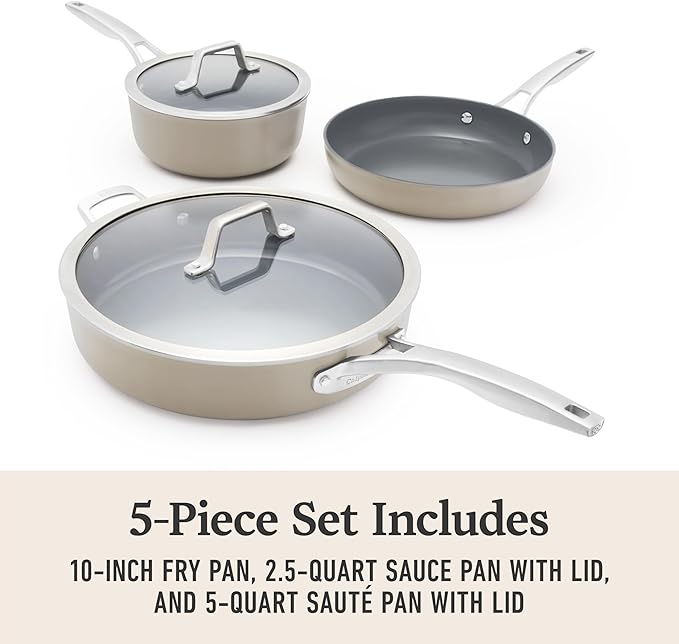 Calphalon짰 Premier Ceramic Nonstick 8" and 10" Frying Pan Set, Mushroom Grey